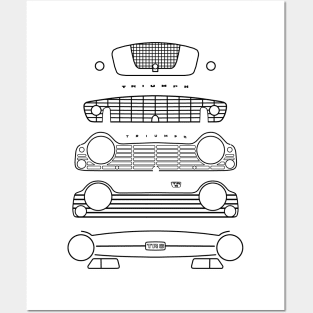 Triumph TR evolution classic 1950s-1960s British sports cars black outline graphic Posters and Art